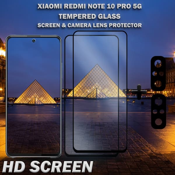 2- pack Xiaomi Redmi Note 10 Pro 5G & 2-Pack linsskydd - Härdat Glas 9H - Super kvalitet 3D