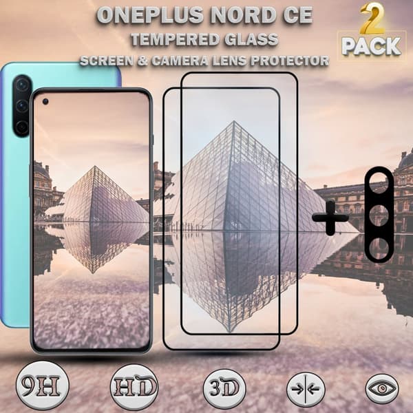 2-Pack OnePlus Nord CE & 1-Pack linsskydd - Härdat Glas 9H - Super kvalitet 3D