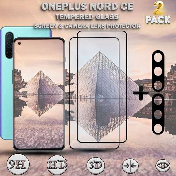 2-Pack OnePlus Nord CE & 2-Pack linsskydd - Härdat Glas 9H - Super kvalitet 3D