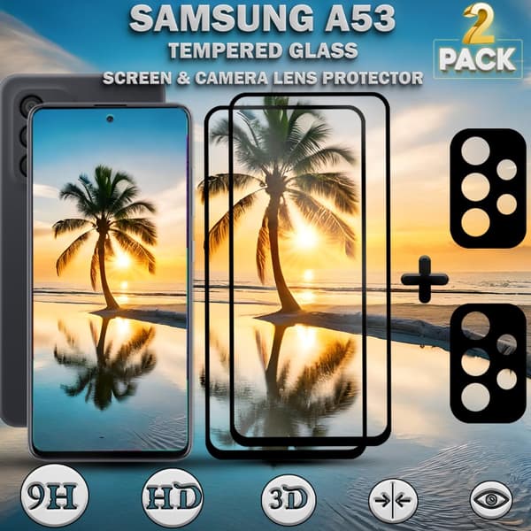 2-Pack Samsung A53 & 1-Pack linsskydd - Härdat Glas 9H - Super kvalitet 3D