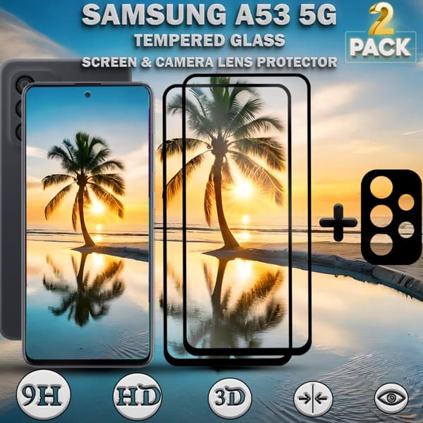 2-Pack Samsung A53 5G & 1-Pack linsskydd - Härdat Glas 9H - Super kvalitet 3D