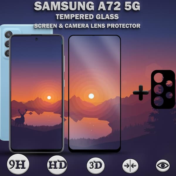 Samsung A72 5G & 1-Pack linsskydd - Härdat Glas 9H - Super kvalitet 3D