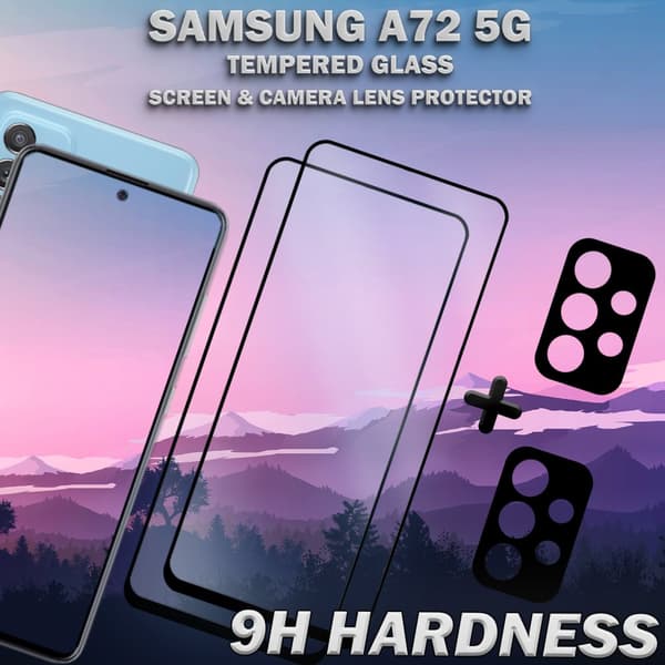 2-Pack Samsung A72 5G & 2-Pack linsskydd - Härdat Glas 9H - Super kvalitet 3D