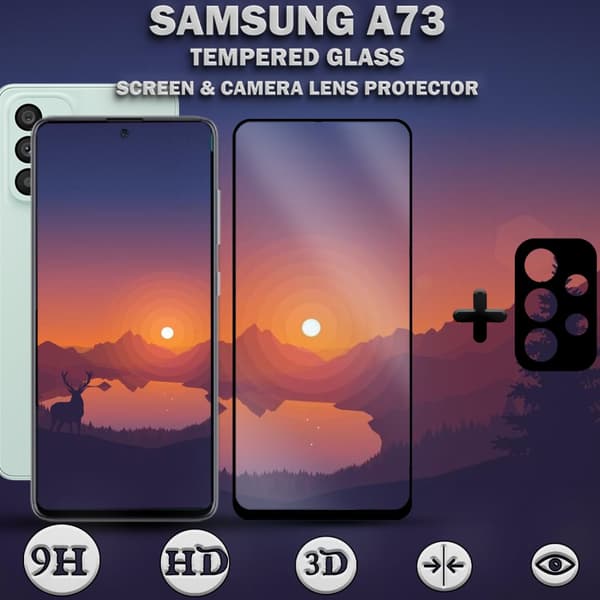 Samsung A73 & 1-Pack linsskydd - Härdat Glas 9H - Super kvalitet 3D