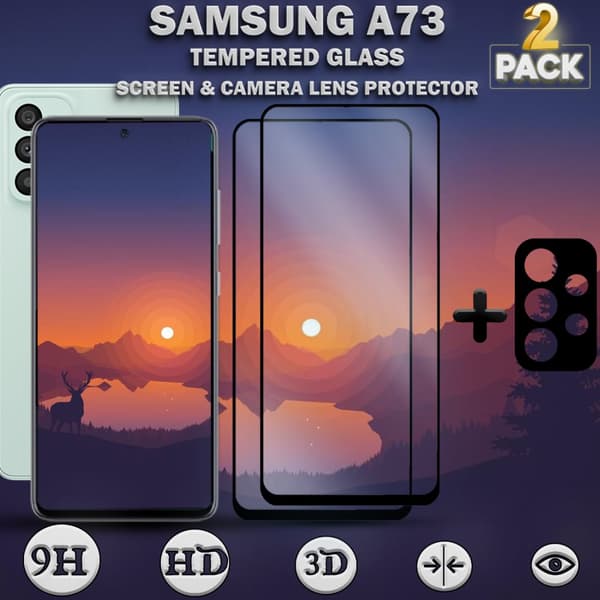 2-Pack Samsung A73 & 1-Pack linsskydd - Härdat Glas 9H - Super kvalitet 3D