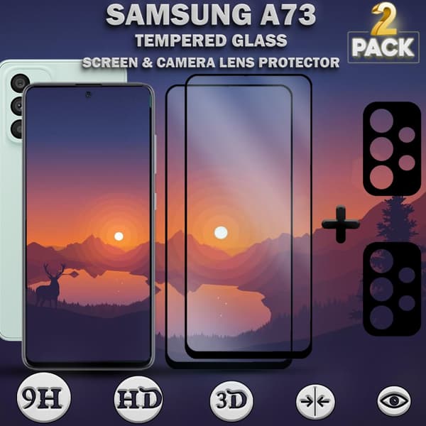 2-Pack Samsung A73 & 2-Pack linsskydd - Härdat Glas 9H - Super kvalitet 3D