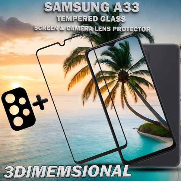 1-Pack Samsung A33 Skärmskydd & 1-Pack linsskydd - Härdat Glas 9H - Super kvalitet 3D