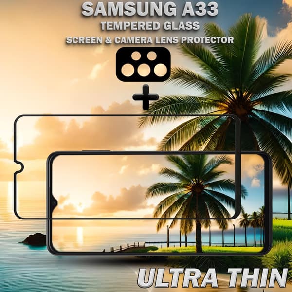 1-Pack Samsung A33 Skärmskydd & 1-Pack linsskydd - Härdat Glas 9H - Super kvalitet 3D