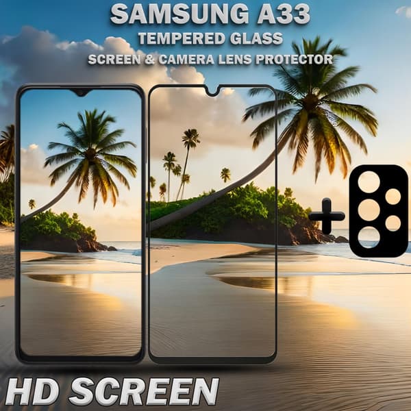 1-Pack Samsung A33 Skärmskydd & 1-Pack linsskydd - Härdat Glas 9H - Super kvalitet 3D