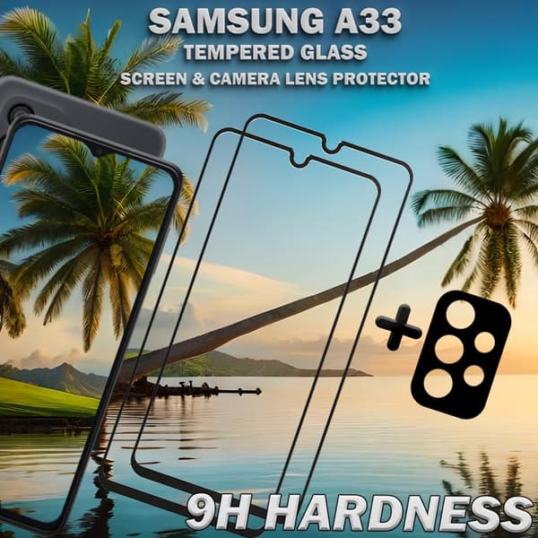 2-Pack Samsung A33 Skärmskydd & 1-Pack linsskydd - Härdat Glas 9H - Super kvalitet 3D