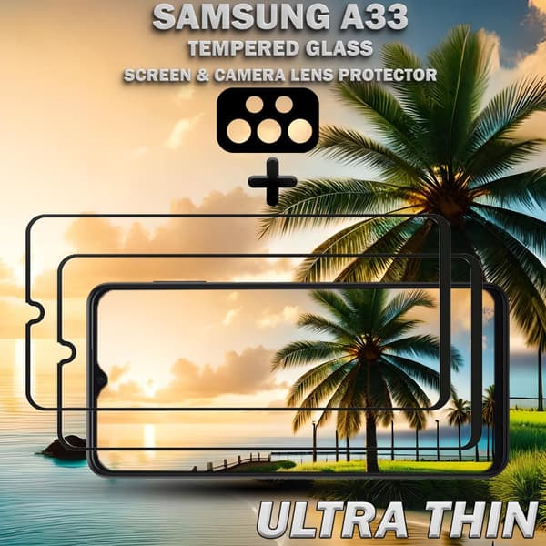 2-Pack Samsung A33 Skärmskydd & 1-Pack linsskydd - Härdat Glas 9H - Super kvalitet 3D