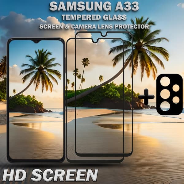 2-Pack Samsung A33 Skärmskydd & 1-Pack linsskydd - Härdat Glas 9H - Super kvalitet 3D