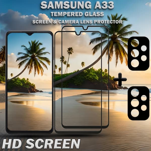 2-Pack Samsung A33 Skärmskydd & 2-Pack linsskydd - Härdat Glas 9H - Super kvalitet 3D