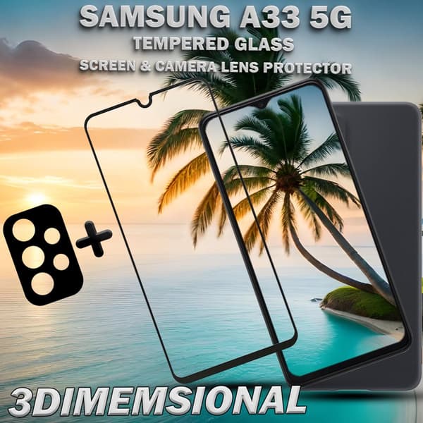 1-Pack Samsung A33 (5G) Skärmskydd & 1-Pack linsskydd - Härdat Glas 9H - Super kvalitet 3D
