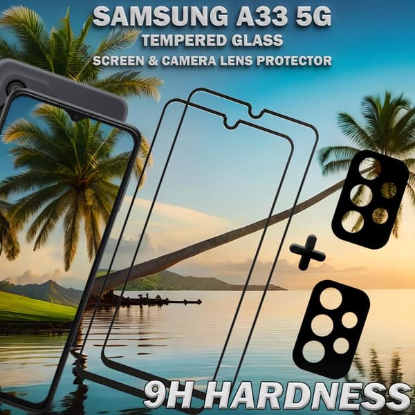 2-Pack Samsung A33 (5G) Skärmskydd & 2-Pack linsskydd - Härdat Glas 9H - Super kvalitet 3D