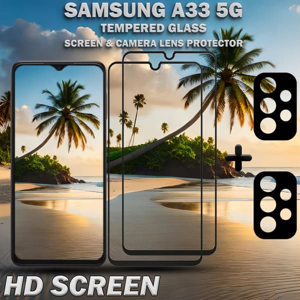 2-Pack Samsung A33 (5G) Skärmskydd & 2-Pack linsskydd - Härdat Glas 9H - Super kvalitet 3D