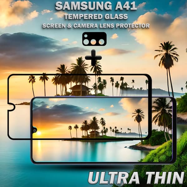 1-Pack Samsung A41 Skärmskydd & 1-Pack linsskydd - Härdat Glas 9H - Super kvalitet 3D