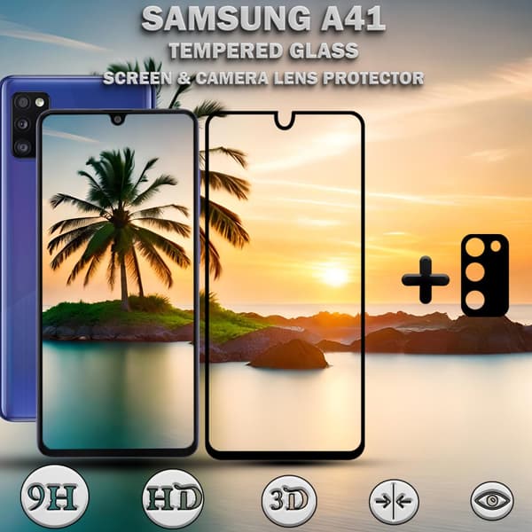 1-Pack Samsung A41 Skärmskydd & 1-Pack linsskydd - Härdat Glas 9H - Super kvalitet 3D