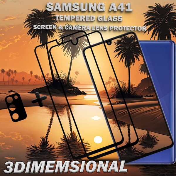 2-Pack Samsung A41 Skärmskydd & 1-Pack linsskydd - Härdat Glas 9H - Super kvalitet 3D