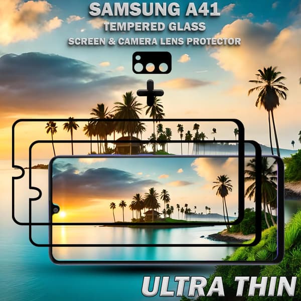 2-Pack Samsung A41 Skärmskydd & 1-Pack linsskydd - Härdat Glas 9H - Super kvalitet 3D