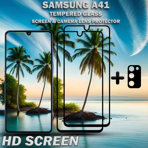 2-Pack Samsung A41 Skärmskydd & 1-Pack linsskydd - Härdat Glas 9H - Super kvalitet 3D