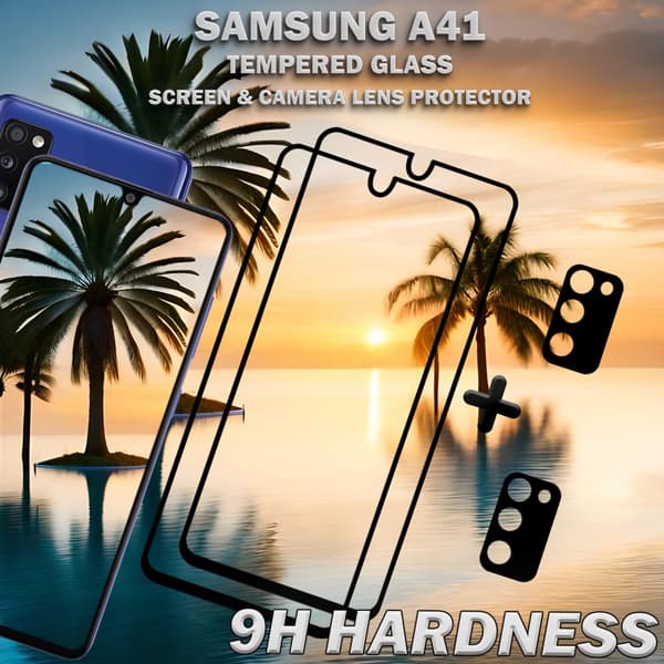 2-Pack Samsung A41 Skärmskydd & 2-Pack linsskydd - Härdat Glas 9H - Super kvalitet 3D
