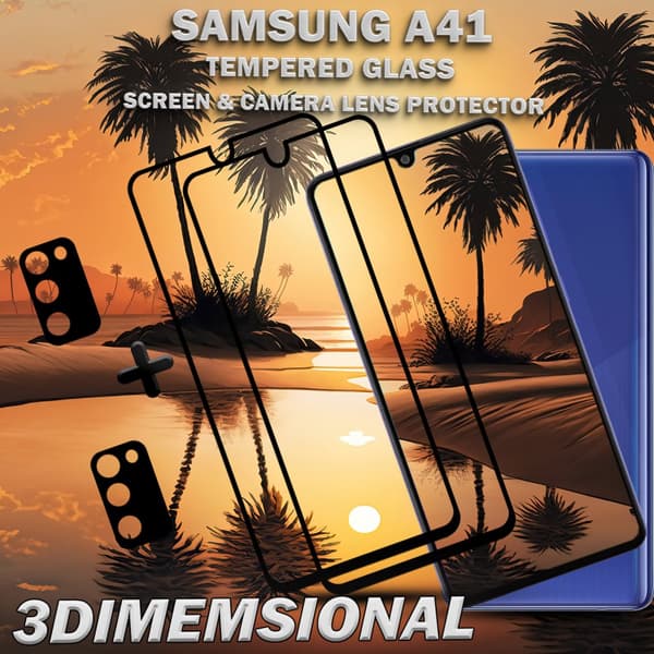 2-Pack Samsung A41 Skärmskydd & 2-Pack linsskydd - Härdat Glas 9H - Super kvalitet 3D