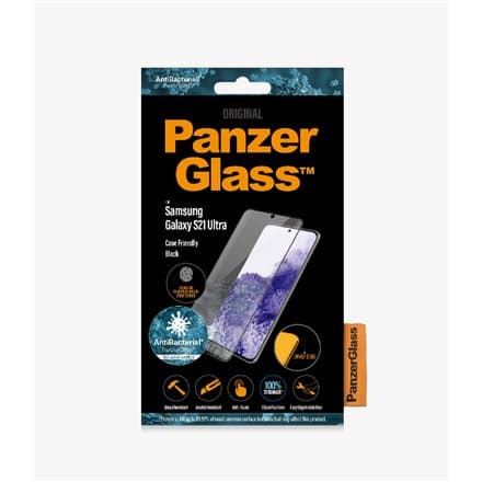 PanzerGlass | Samsung | Galaxy S21 Ultra Series | Antibacterial glass | Black | Case Friendly, Compatible with the in-screen fingerprint reader | Anti