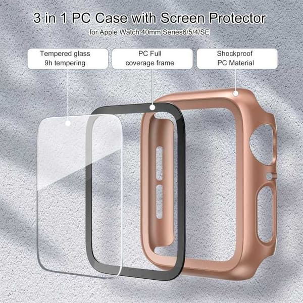 2in1 Stötdämpande Skal 9H Härdat Glas Apple Watch 41mm - Rosegold