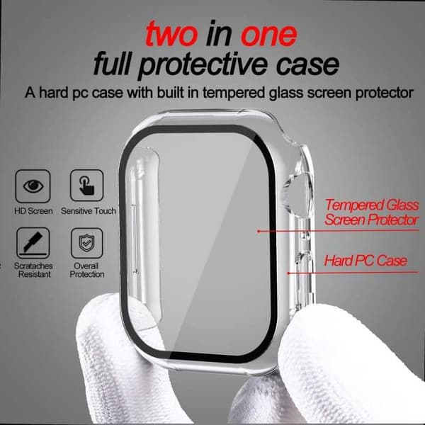 2in1 Iskunvaimennuskuori 9H karkaistu lasi Apple Watch 45mm - Transparent