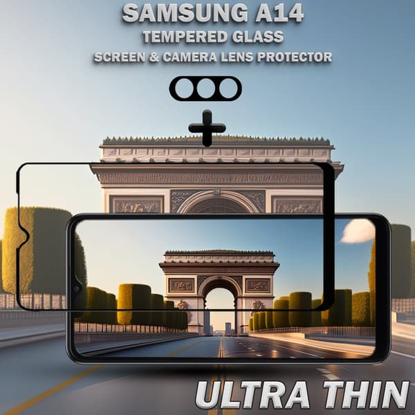 1-Pack Samsung A14 Skärmskydd & 1-Pack linsskydd - Härdat Glas 9H - Super kvalitet 3D