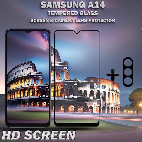 1-Pack Samsung A14 Skärmskydd & 1-Pack linsskydd - Härdat Glas 9H - Super kvalitet 3D