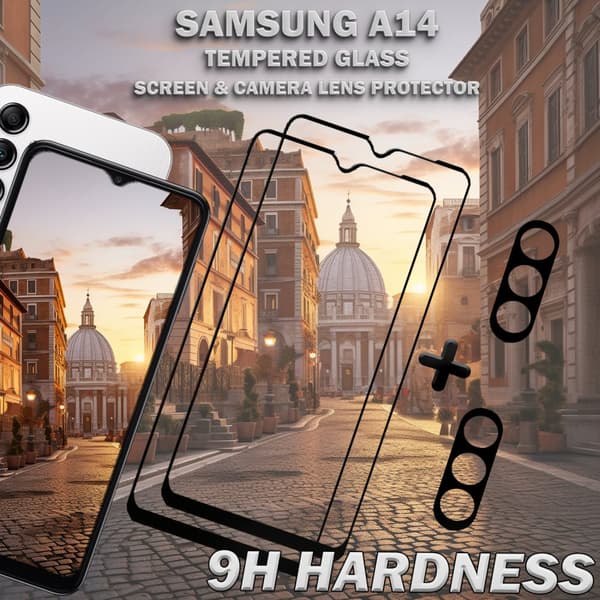 2-Pack Samsung A14 Skärmskydd & 2-Pack linsskydd - Härdat Glas 9H - Super kvalitet 3D