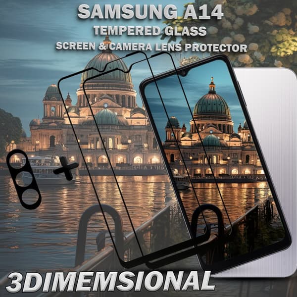 2-Pack Samsung A14 Skärmskydd & 1-Pack linsskydd - Härdat Glas 9H - Super kvalitet 3D