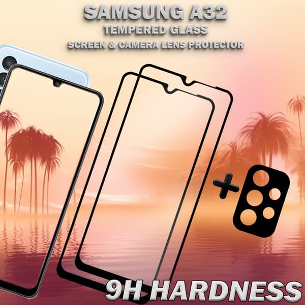2-Pack Samsung A32 Skärmskydd & 1-Pack linsskydd - Härdat Glas 9H - Super kvalitet 3D
