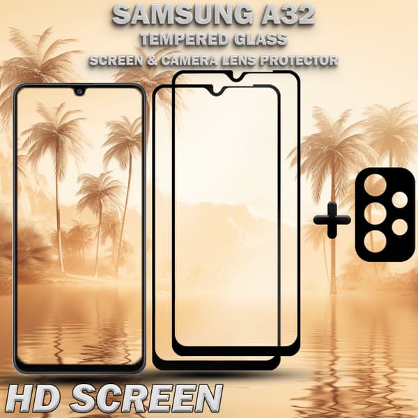 2-Pack Samsung A32 Skärmskydd & 1-Pack linsskydd - Härdat Glas 9H - Super kvalitet 3D