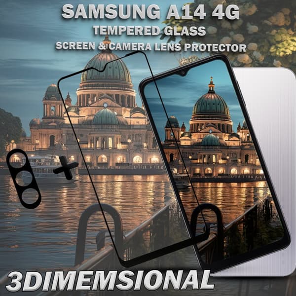 1-Pack Samsung A14 4G Skärmskydd & 1-Pack linsskydd - Härdat Glas 9H - Super kvalitet 3D