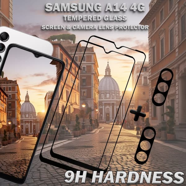 2-Pack Samsung A14 4G Skärmskydd & 2-Pack linsskydd - Härdat Glas 9H - Super kvalitet 3D