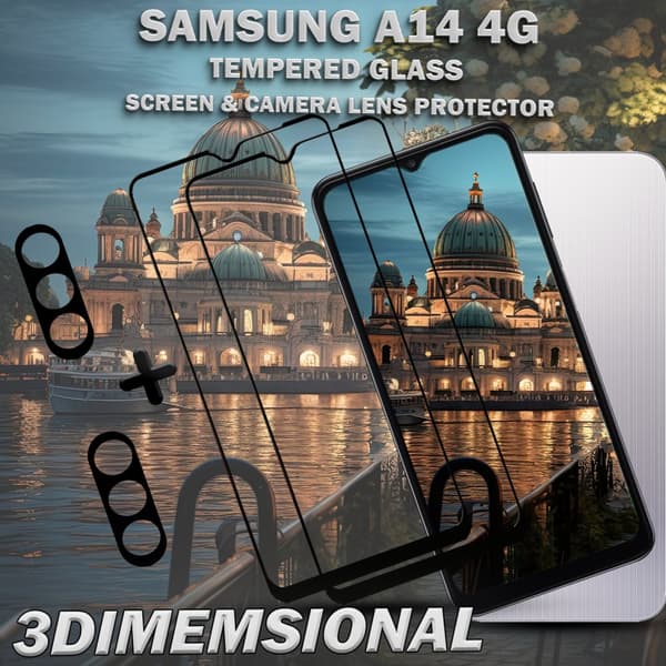 2-Pack Samsung A14 4G Skärmskydd & 2-Pack linsskydd - Härdat Glas 9H - Super kvalitet 3D
