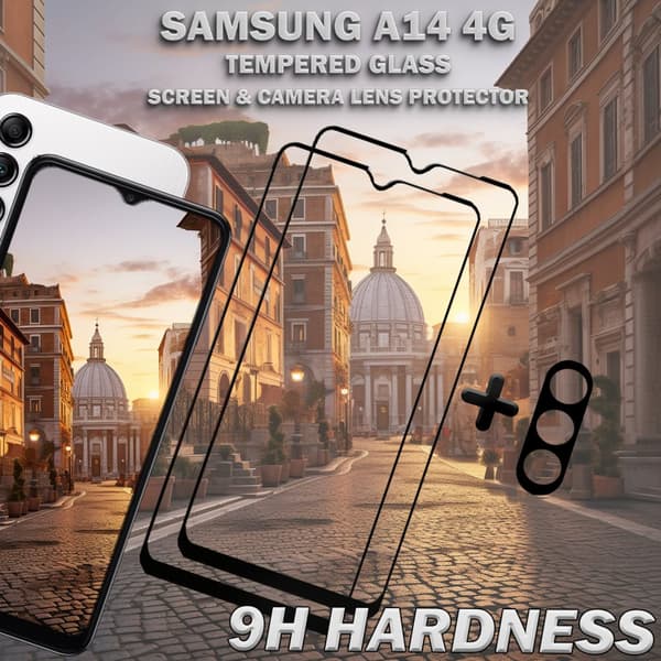 2-Pack Samsung A14 4G Skärmskydd & 1-Pack linsskydd - Härdat Glas 9H - Super kvalitet 3D