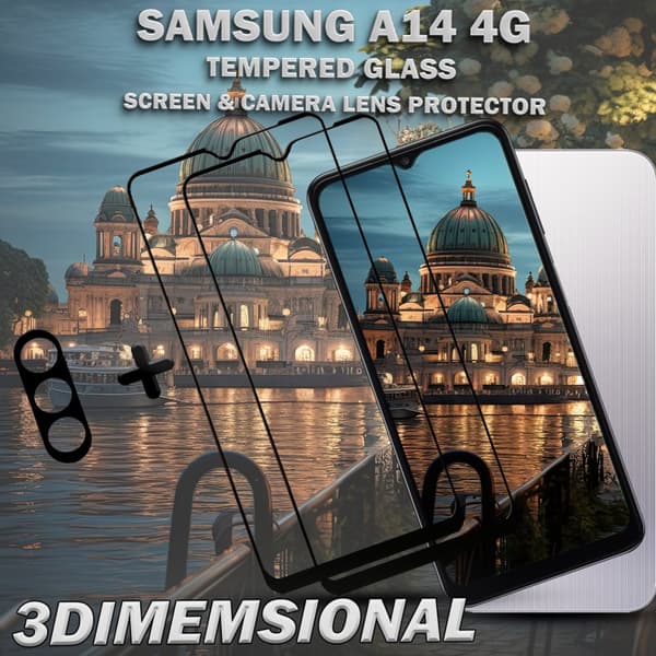 2-Pack Samsung A14 4G Skärmskydd & 1-Pack linsskydd - Härdat Glas 9H - Super kvalitet 3D