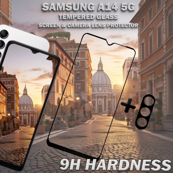 1-Pack Samsung A14 5G Skärmskydd & 1-Pack linsskydd - Härdat Glas 9H - Super kvalitet 3D