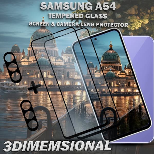 2-Pack Samsung A54 Skärmskydd & 2-Pack linsskydd - Härdat Glas 9H - Super kvalitet 3D