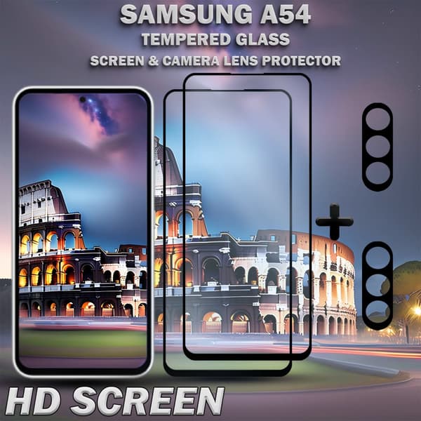2-Pack Samsung A54 Skärmskydd & 2-Pack linsskydd - Härdat Glas 9H - Super kvalitet 3D