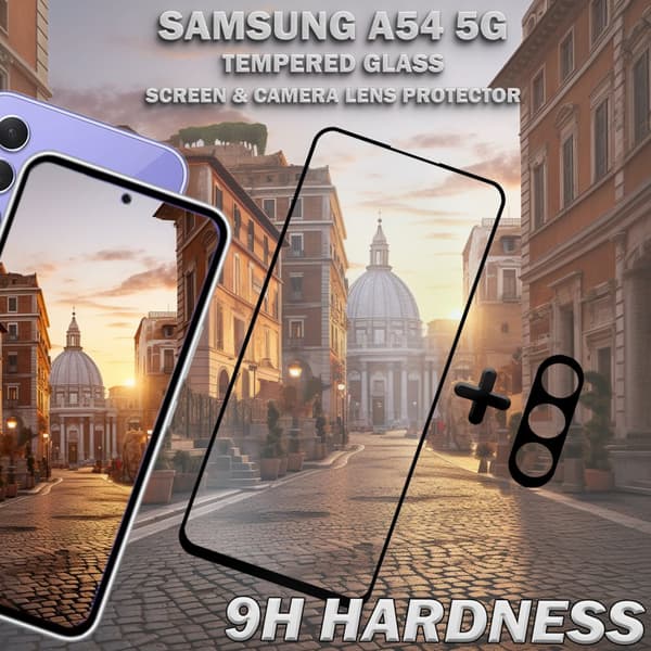 1-Pack Samsung A54 5G Skärmskydd & 1-Pack linsskydd - Härdat Glas 9H - Super kvalitet 3D