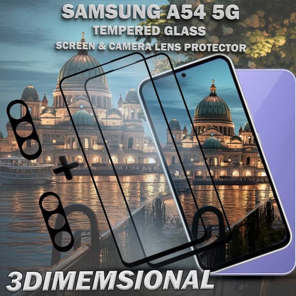2-Pack Samsung A54 5G Skärmskydd & 2-Pack linsskydd - Härdat Glas 9H - Super kvalitet 3D