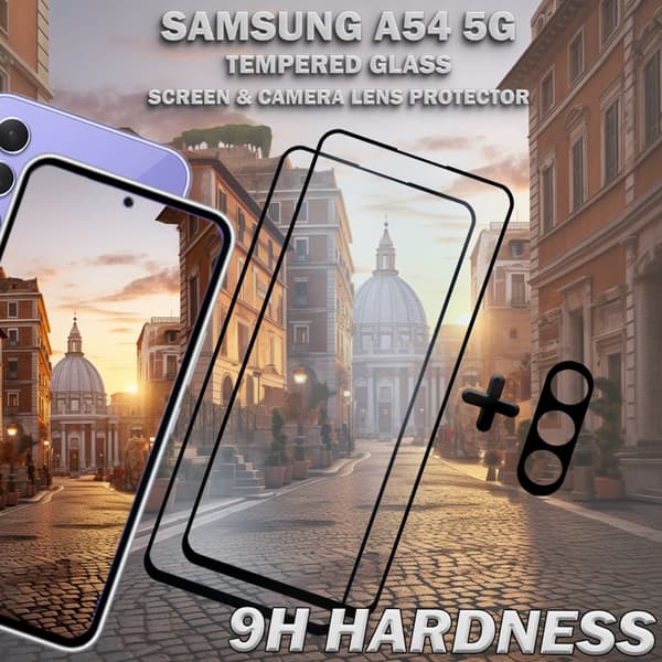 2-Pack Samsung A54 5G Skärmskydd & 1-Pack linsskydd - Härdat Glas 9H - Super kvalitet 3D