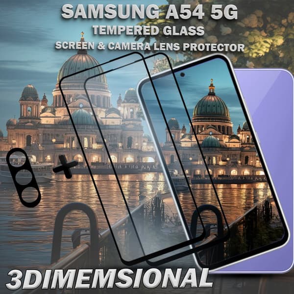 2-Pack Samsung A54 5G Skärmskydd & 1-Pack linsskydd - Härdat Glas 9H - Super kvalitet 3D