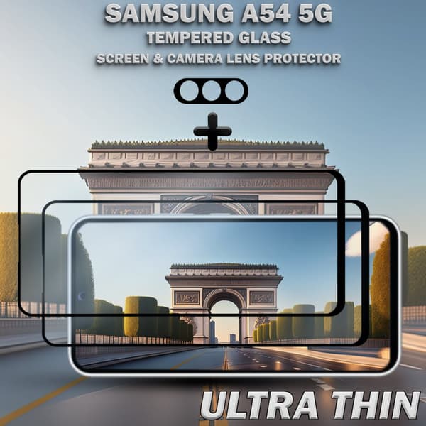 2-Pack Samsung A54 5G Skärmskydd & 1-Pack linsskydd - Härdat Glas 9H - Super kvalitet 3D