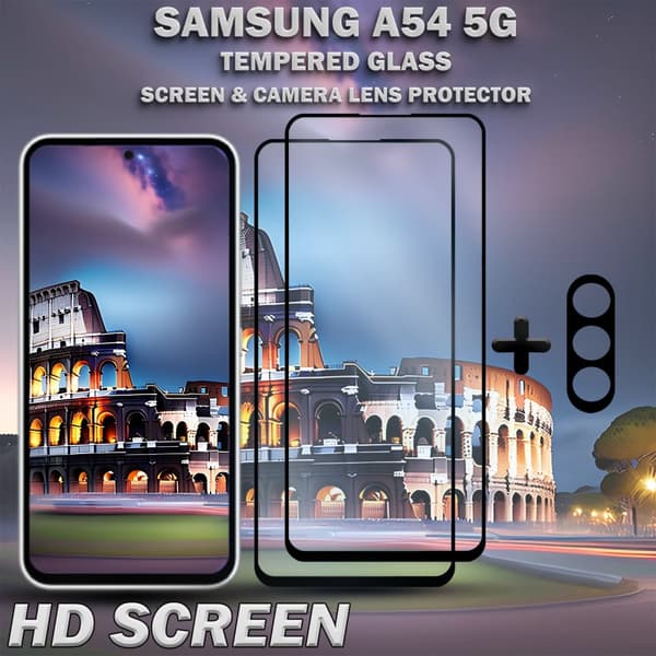 2-Pack Samsung A54 5G Skärmskydd & 1-Pack linsskydd - Härdat Glas 9H - Super kvalitet 3D
